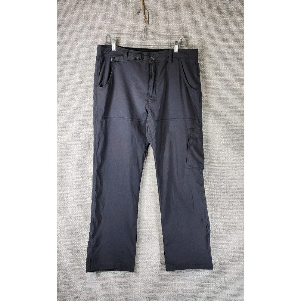 Prana Zion Cargo Pants Mens Large (36x29) Gray Roll Cuff Belted Hiking Casual